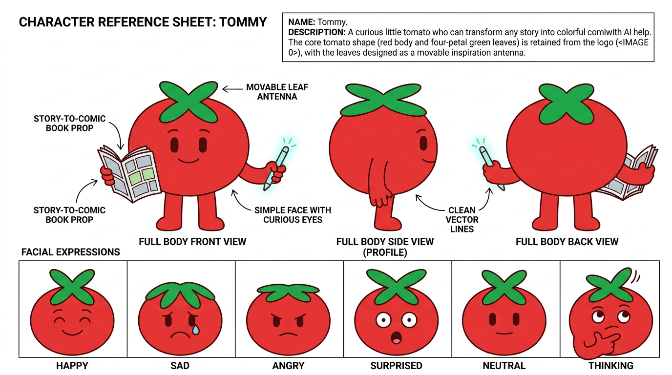 Tommy character reference sheet