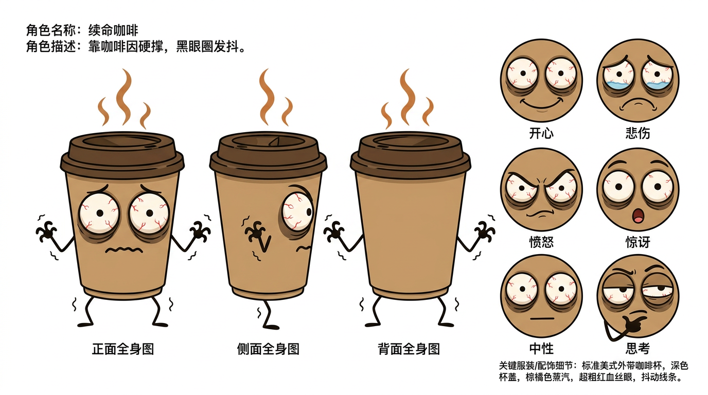 续命咖啡 character reference sheet