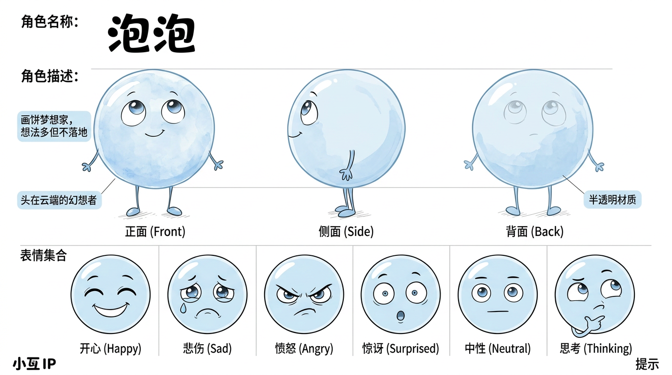 泡泡 character reference sheet
